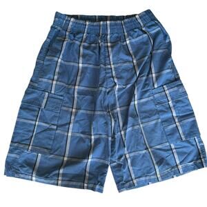 Mens Shorts Size Medium Blue Plaid Cargo Shorts